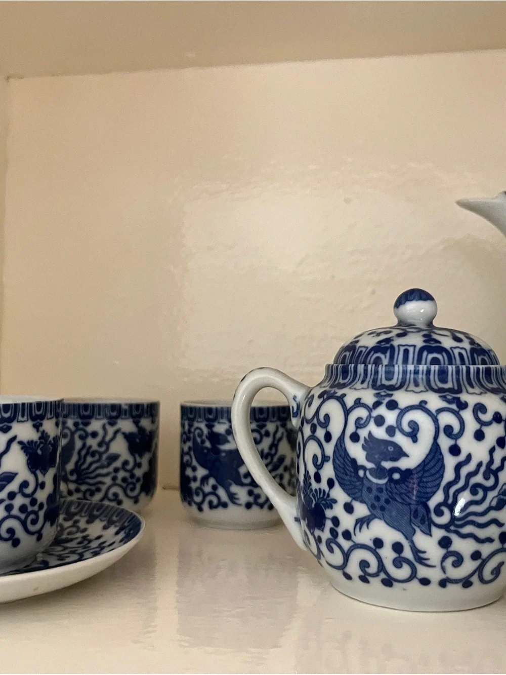 Vintage Blue & White Porcelain Phoenix Tea Set - Made in Japan (12pc)